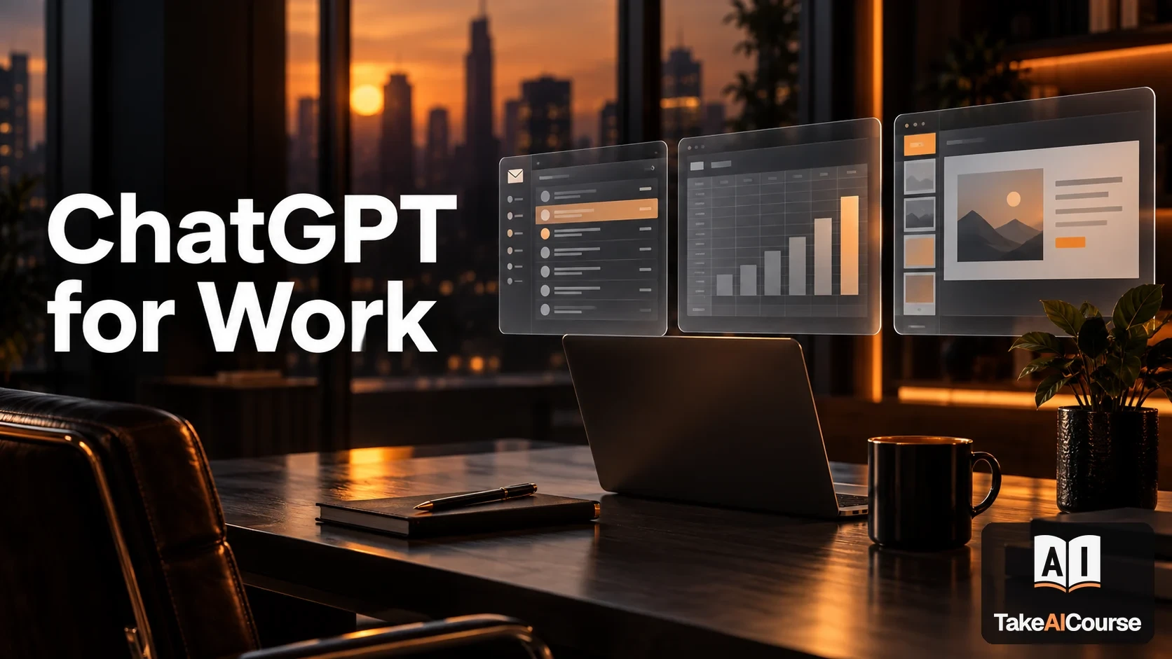 ChatGPT for Work: Email, Docs & Spreadsheets — ChatGPT course cover on TakeAICourse.com