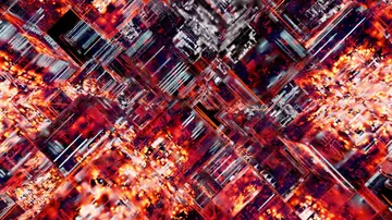 Vibrant abstract digital art showcasing a 3D matrix with LED lights, resembling a futuristic circuit.