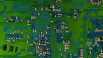 Detailed view of a circuit board highlighting electronic components.